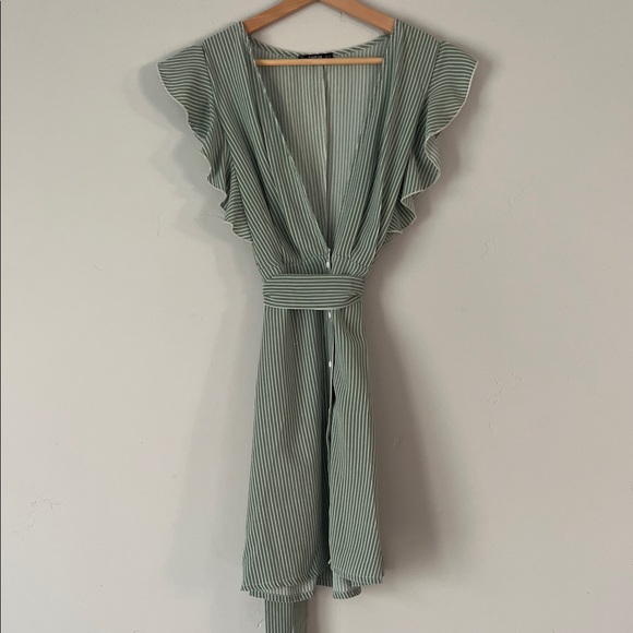 Striped Green Ruffle Dress - Picture 1 of 1